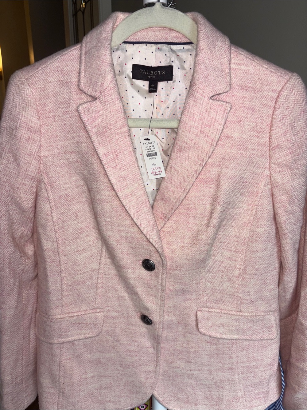 Talbots Light Pink Wool-Blend Tailored Blazer